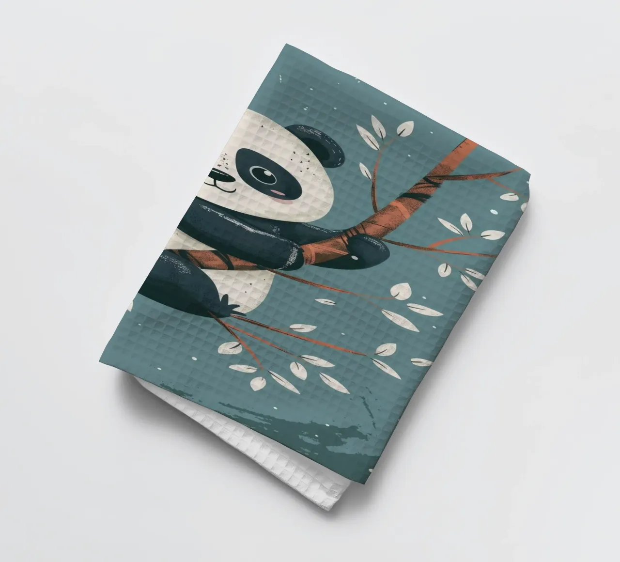 Cute panda sitting on a tree branch surrounded by leaves in tea towel by DesignDoodle