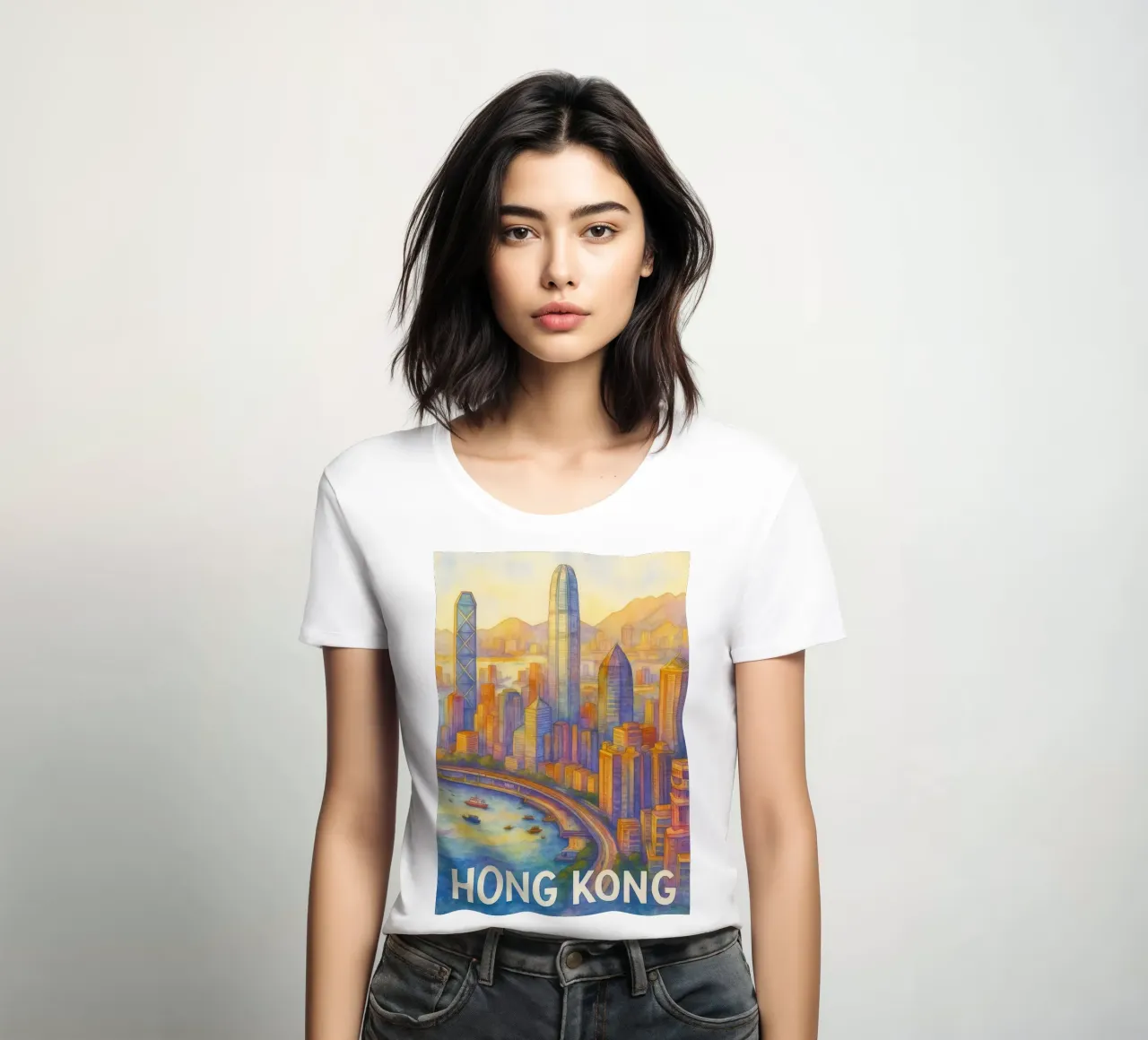 Hong Kong Painting Imagination women's fitted t-shirt by Diamond