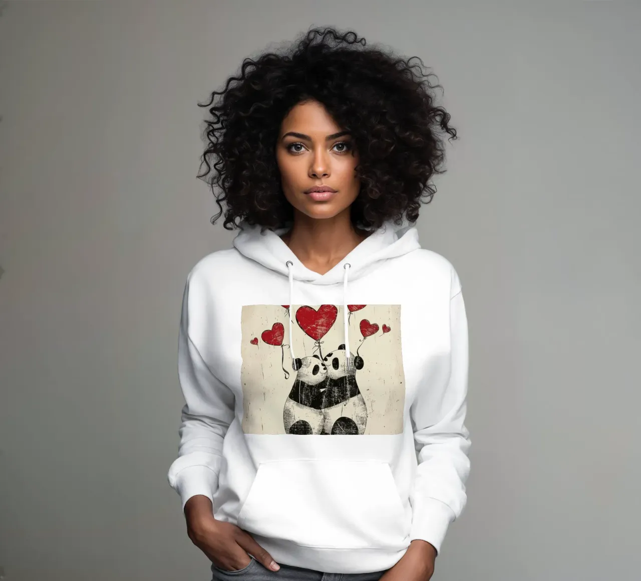 Pandas intercambian afecto con globos en forma de corazón sudadera con capucha de DesignDoodle