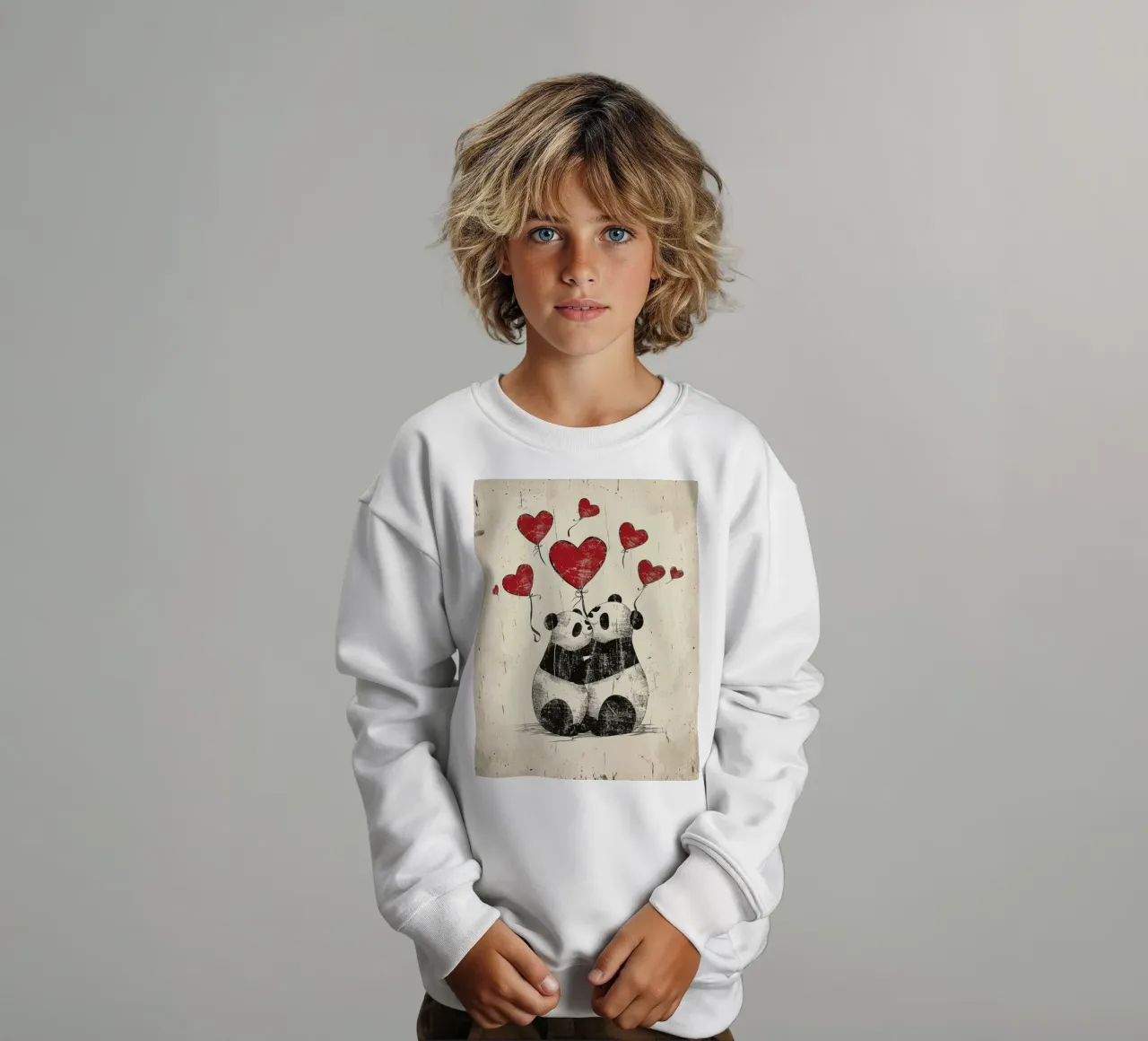 Pandas intercambian afecto con globos en forma de corazón sudadera para niño de DesignDoodle