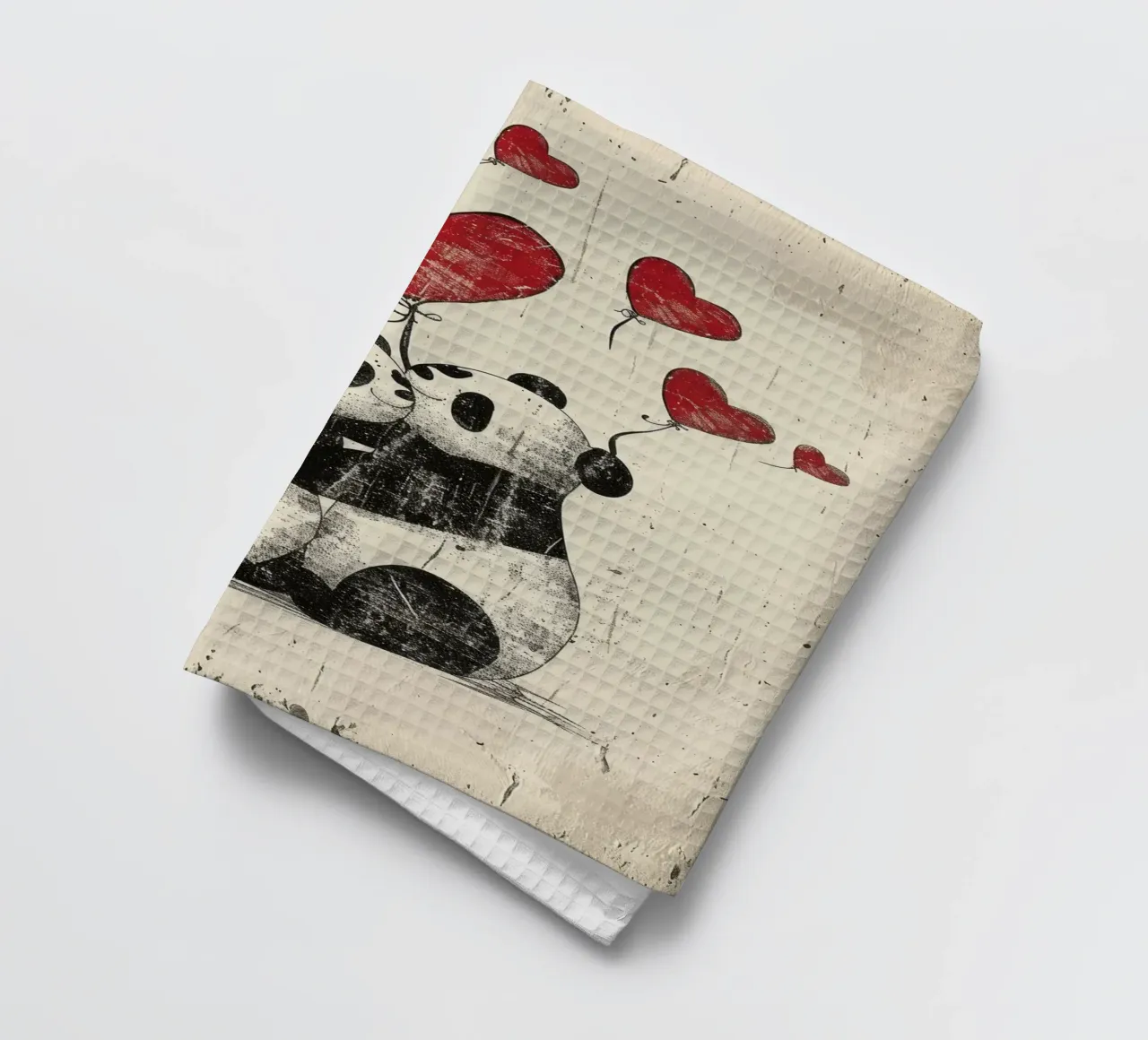 Des pandas échangent de l'affection avec des ballons en forme de cœur torchon de DesignDoodle