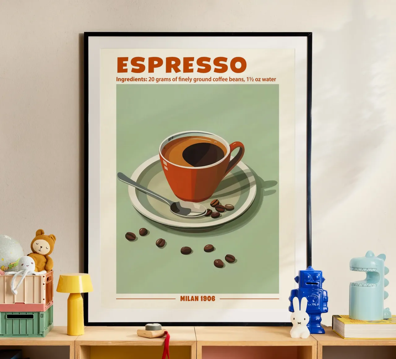 Espresso Milan 1906 poster with wooden frame by janetlynn