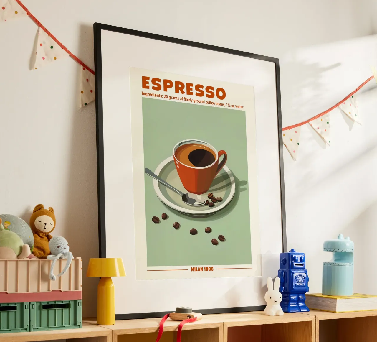 Espresso Milan 1906 poster with wooden frame by janetlynn
