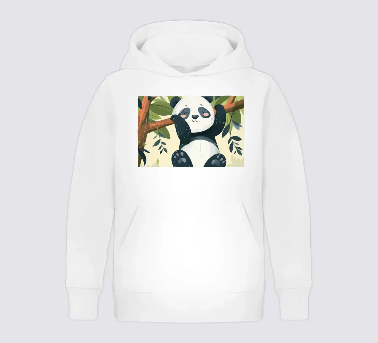 Tenero cucciolo di panda appeso a un ramo d'albero in un ambiente verde e rigoglioso felpa bambino con cappuccio da DesignDoodle