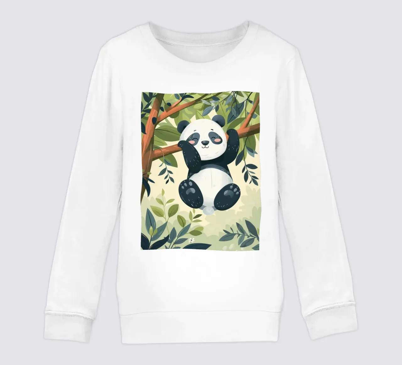 Tenero cucciolo di panda appeso a un ramo d'albero in un ambiente verde e rigoglioso felpa bambino da DesignDoodle