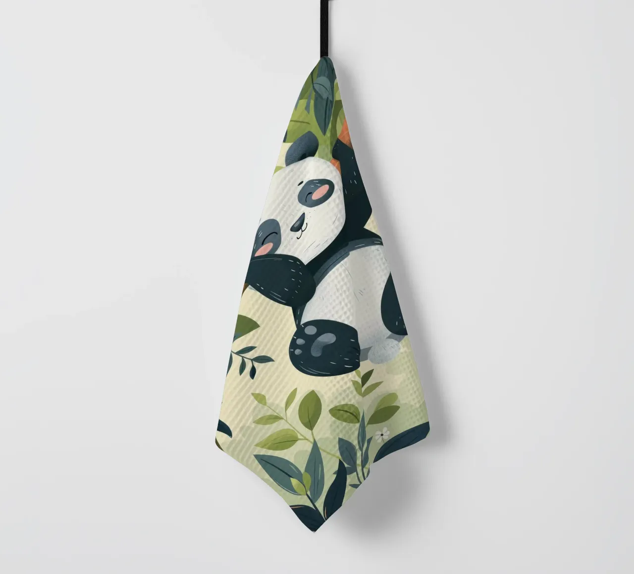 Tenero cucciolo di panda appeso a un ramo d'albero in un ambiente verde e rigoglioso canovaccio da cucina da DesignDoodle