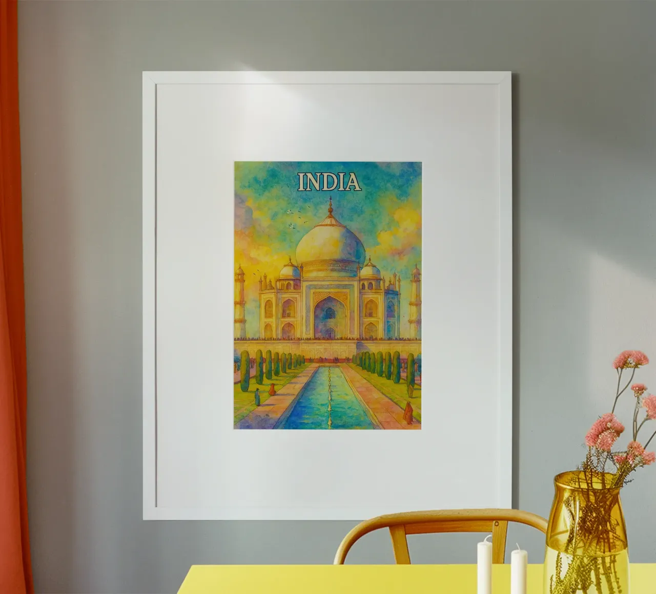 India pintando la imaginación poster con marco de madera de Diamond