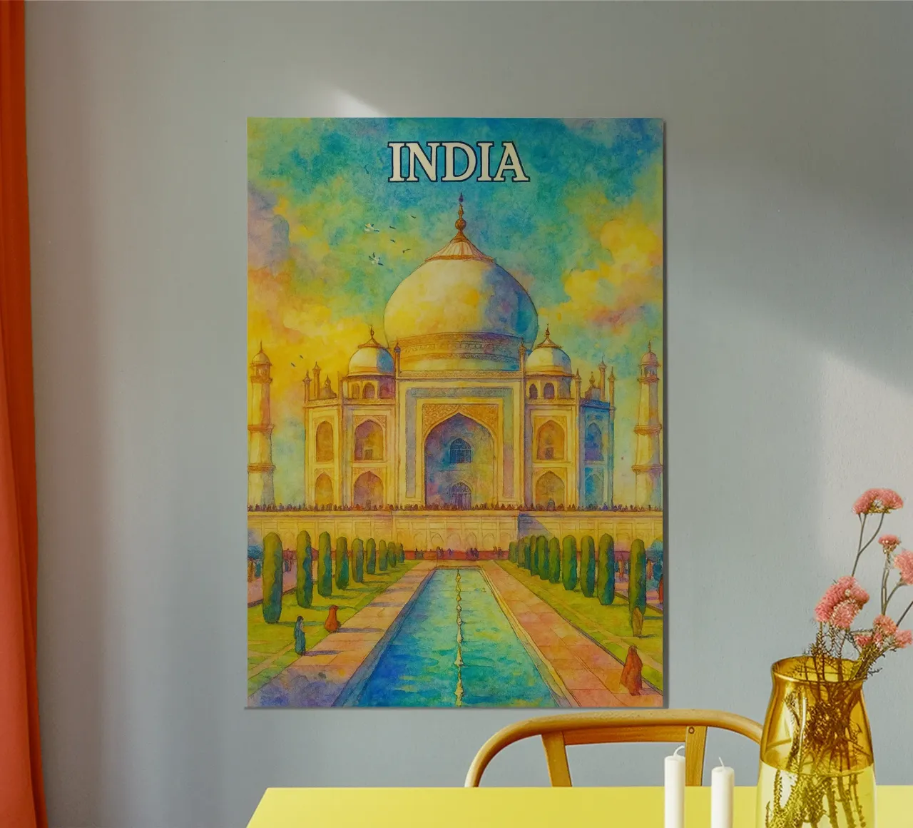 India pintando la imaginación poster con marco de madera de Diamond
