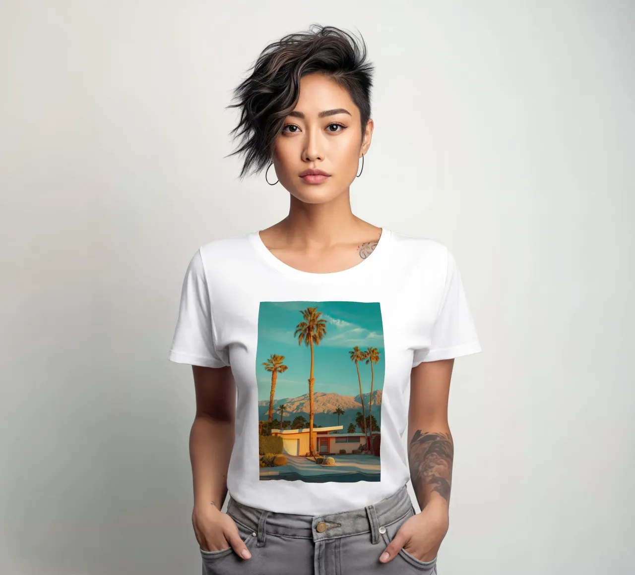 Famous Palm Spring dames t-shirt getailleerd van robertmotoiart