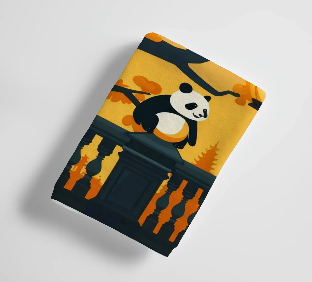 Panda rustend onder lantaarns in een rustig herfstlandschap badhanddoek van DesignDoodle