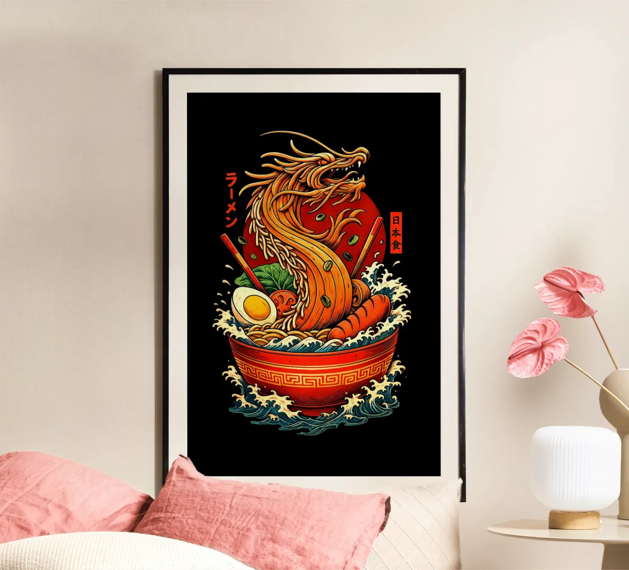 Ramen Noodles Dragon poster con telaio in plastica da Jeff Studio