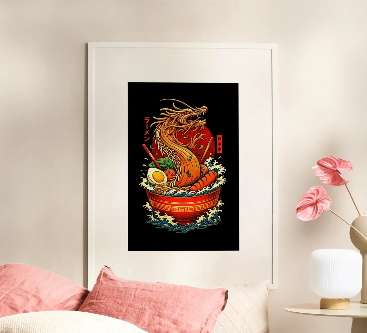 Ramen Noodles Dragon poster con telaio in plastica da Jeff Studio