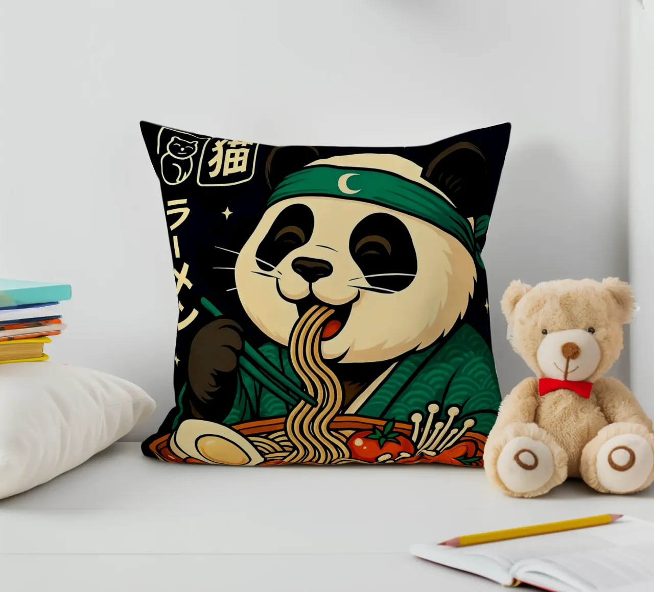 Ramen Noodles Panda cuscino da Jeff Studio