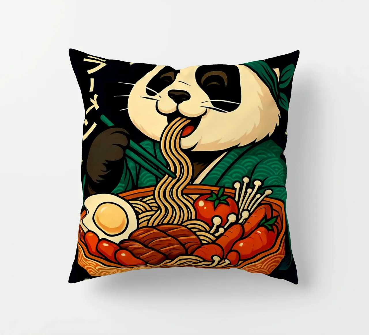 Ramen Noodles Panda cuscino da Jeff Studio