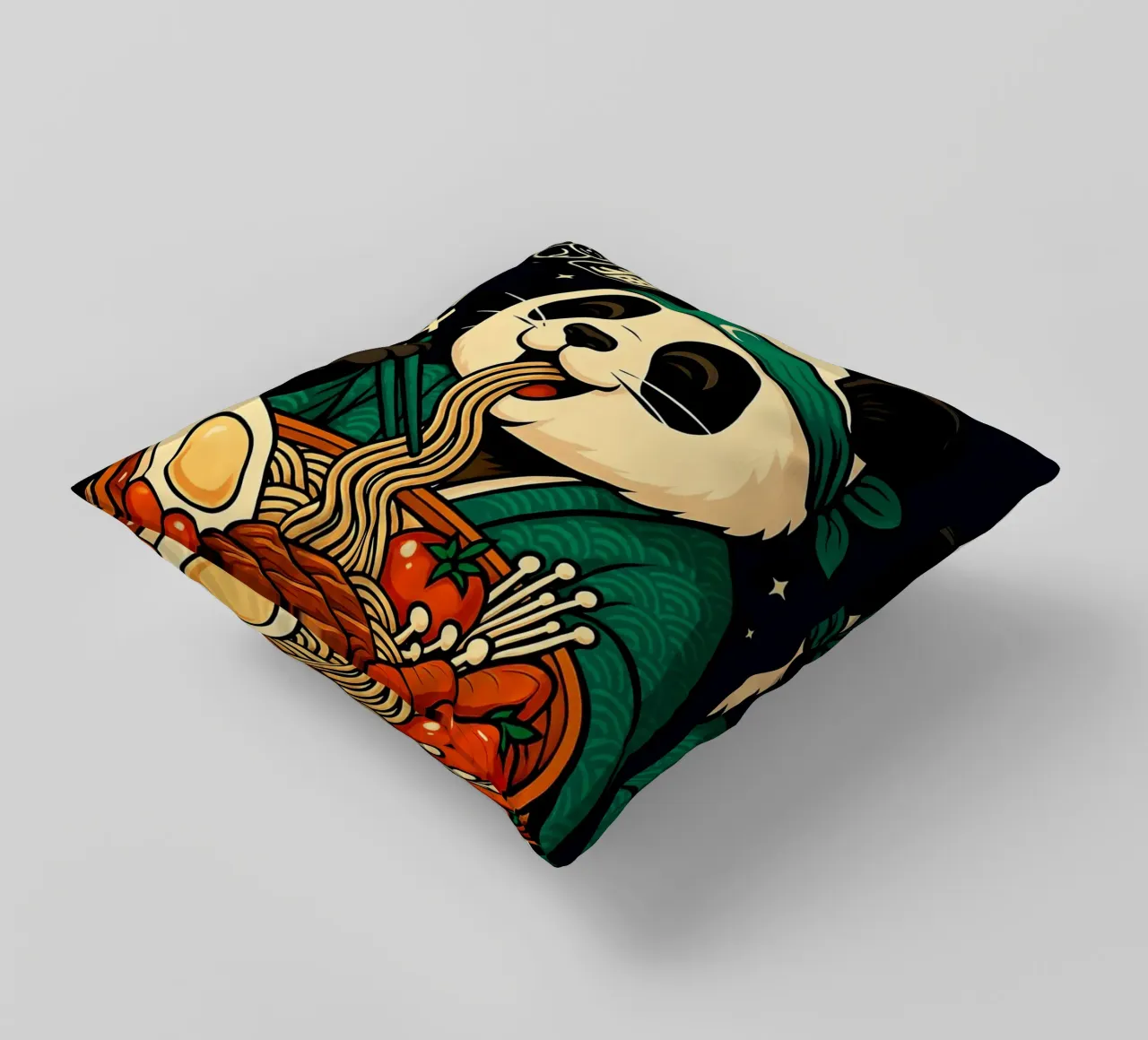 Ramen Noodles Panda cuscino da Jeff Studio