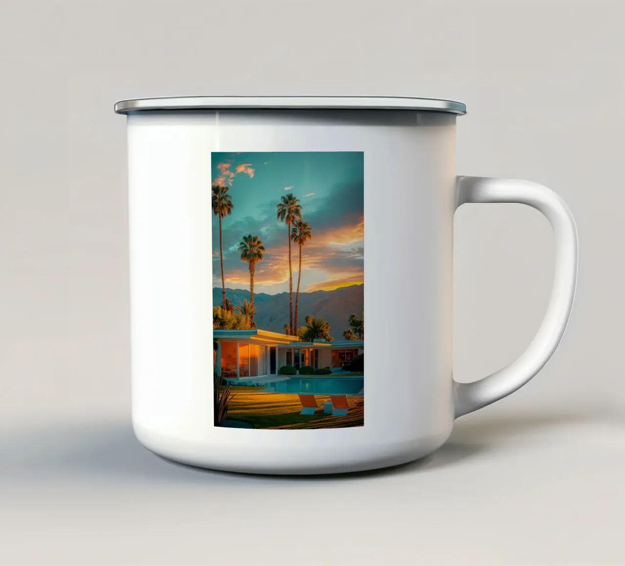 Palm Spring Golden Sunset tazza in smalto da lennytravers