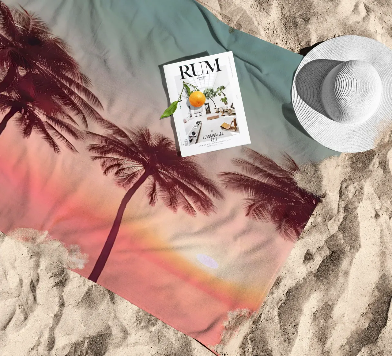 Palm Sunset beach towel by lennytravers