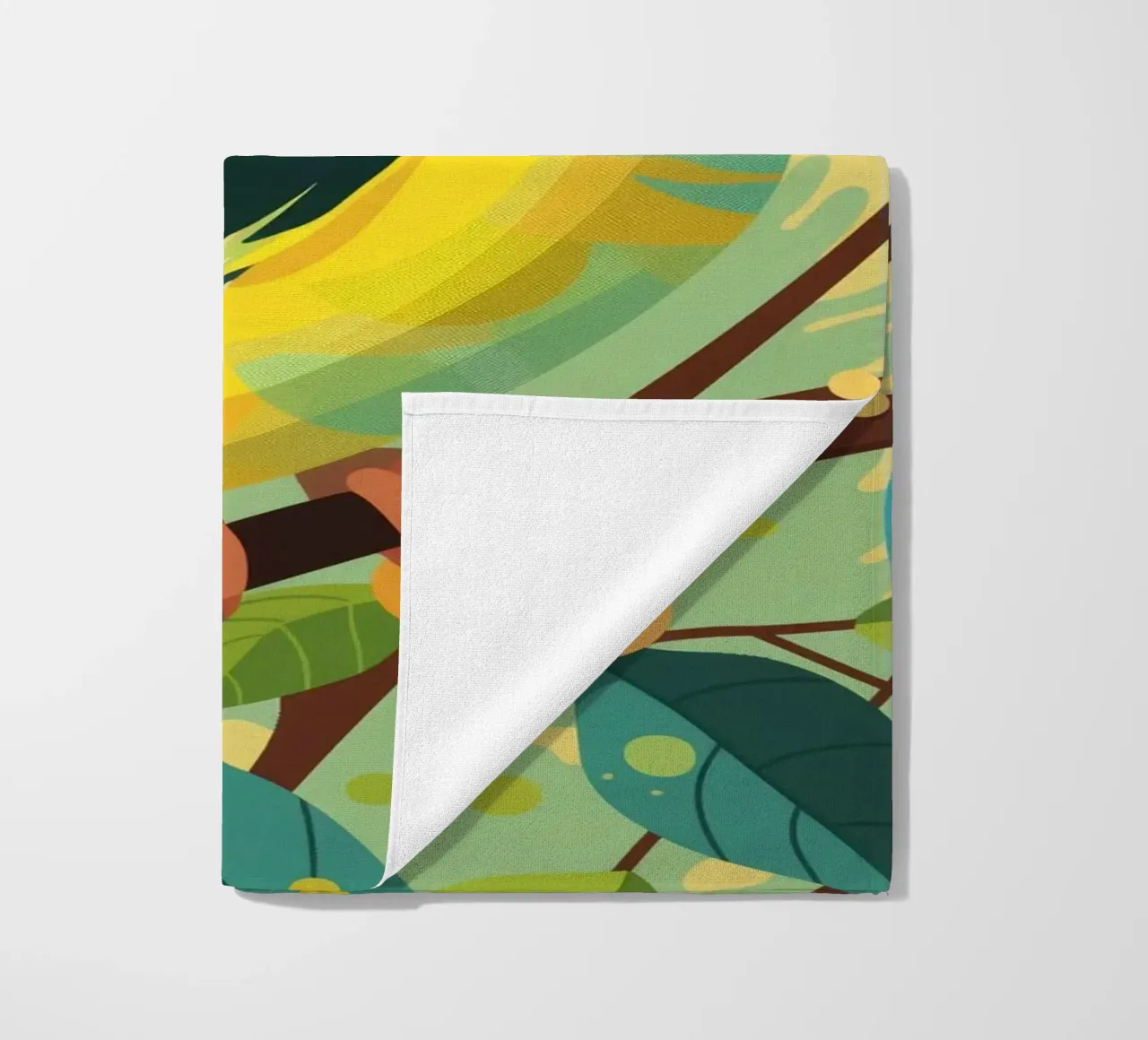 Budgerigar perched on a branch surrounded by leaves and flow beach towel by DesignDoodle