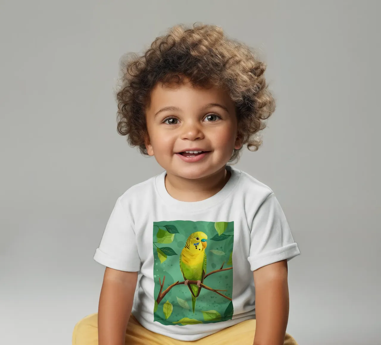 Perruche jaune verte perchée sur une branche avec des feuilles t-shirt pour bébé de DesignDoodle