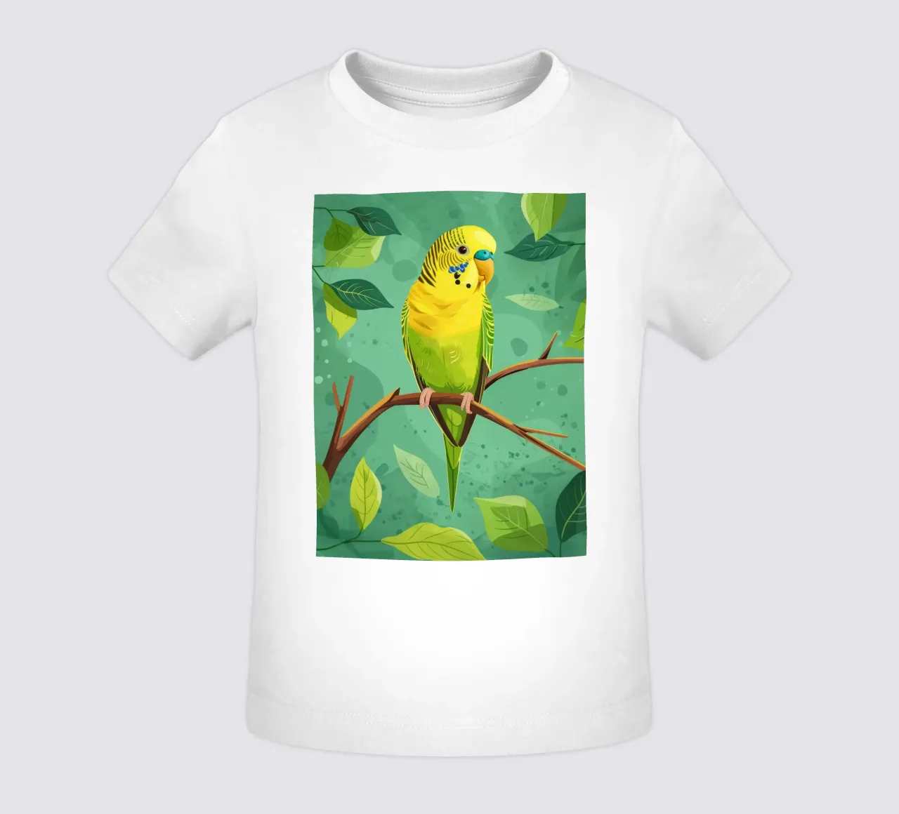 Perruche jaune verte perchée sur une branche avec des feuilles t-shirt pour bébé de DesignDoodle