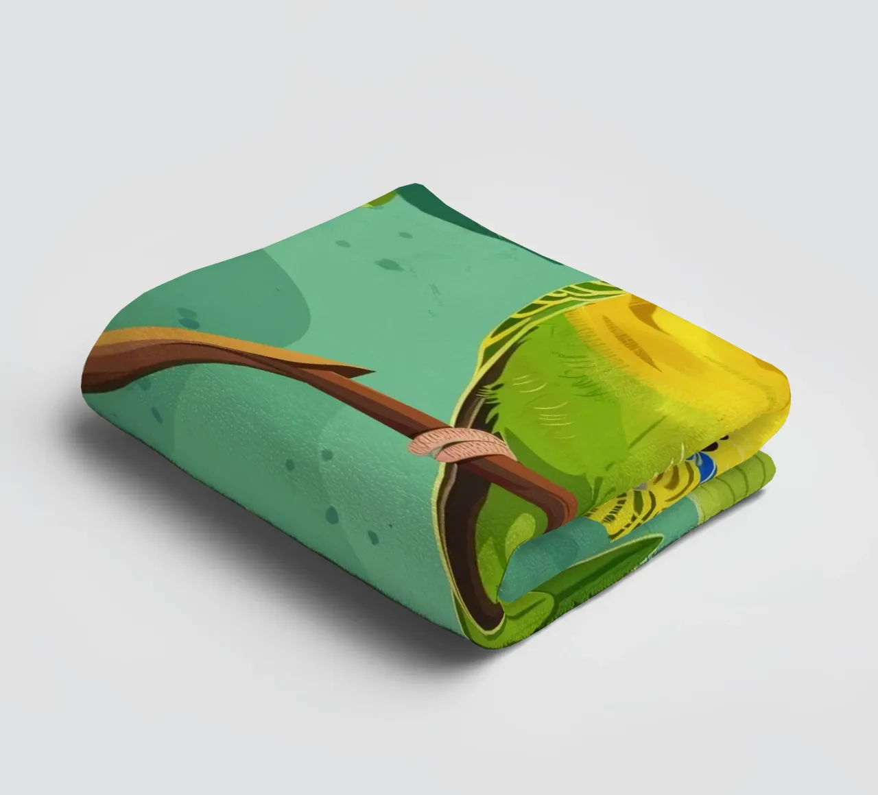 Gelbgrüner Sittich auf einem Zweig mit Blättern sitzend Handtuch von DesignDoodle