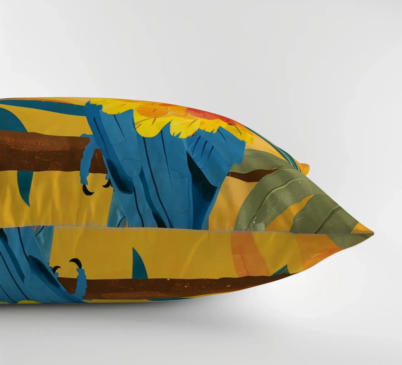 Macao appollaiato su un ramo circondato da fogliame tropicale cuscino da DesignDoodle