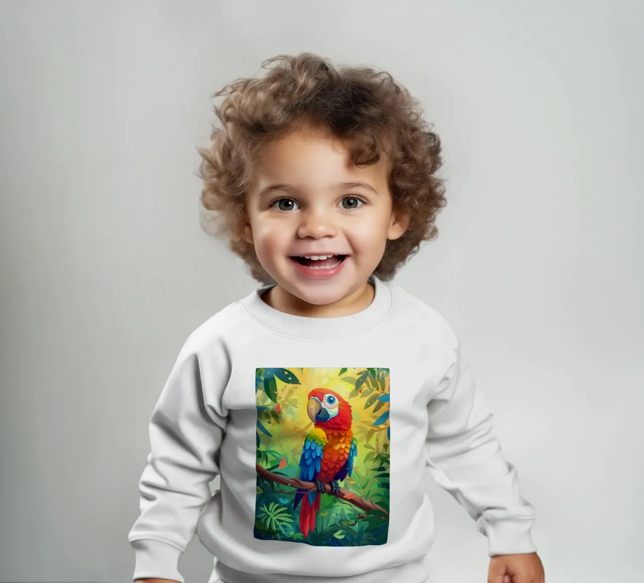 Pappagallo dai colori vivaci appollaiato su un ramo in mezzo a una vegetazione lussureggiante felpa neonato da DesignDoodle