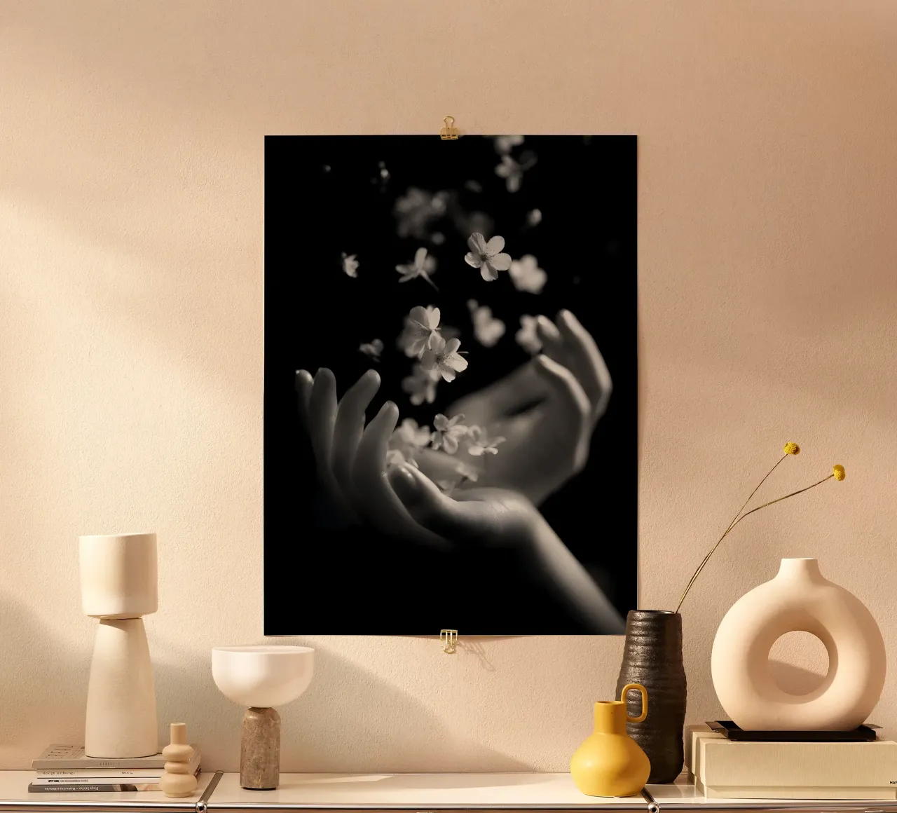 Hold On poster with wooden frame by Mononoir