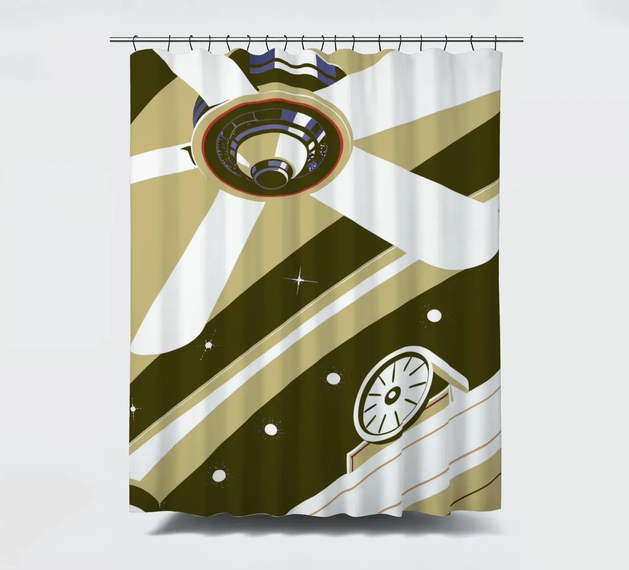 Fan and Clock shower curtain by STORE PRESENCE