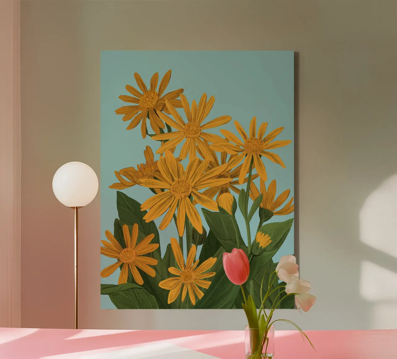 Gele bloemen print - Silja Goetz canvas met Baklijst van Monillustrations