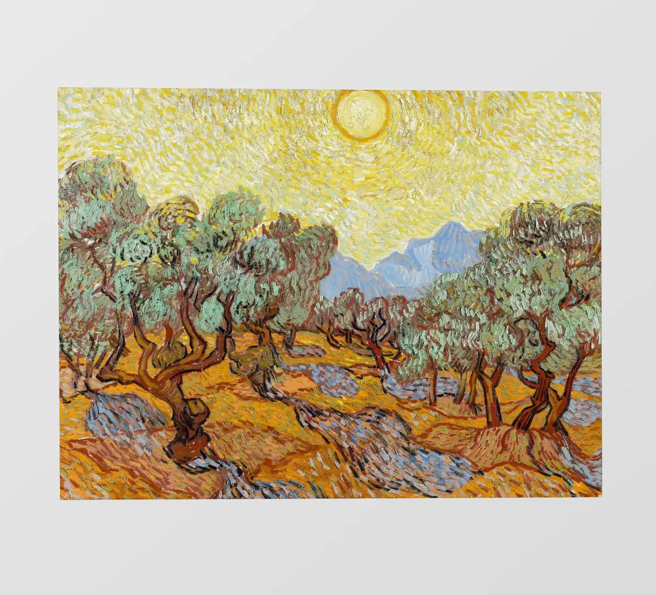 Alberi di ulivo con cielo e sole giallo - Vincent van Gogh telo in pvc da Sylviepaint