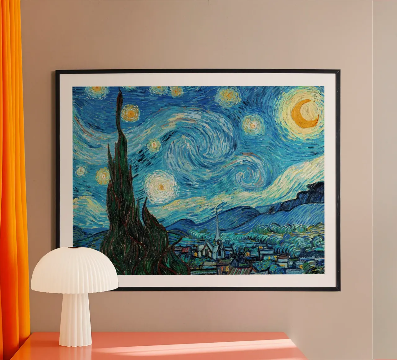 Notte stellata, 1889 - Poster di Vincent van Gogh poster con telaio in legno da Sylviepaint