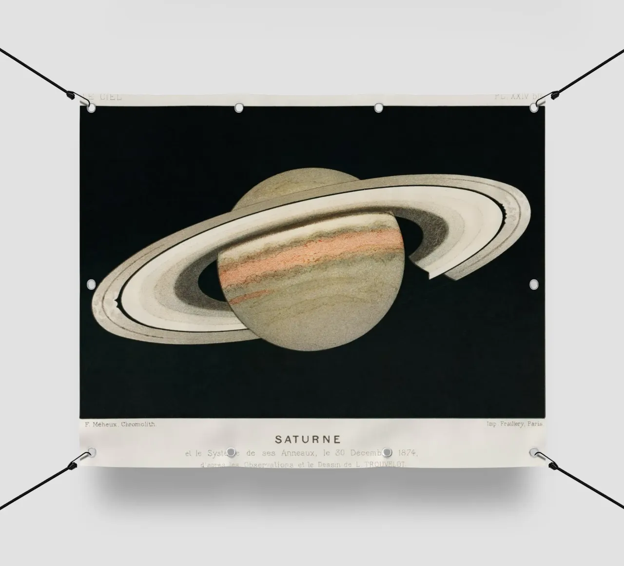 The Planet Saturn (1877) Lithograph by F. Meheux – pvc cover by Venus Art