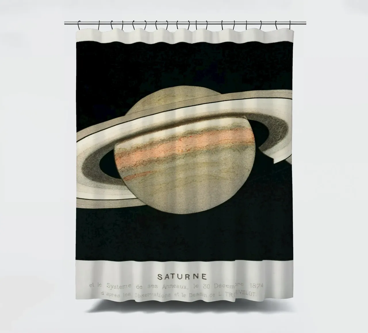 The Planet Saturn (1877) Lithograph by F. Meheux – shower curtain by Venus Art