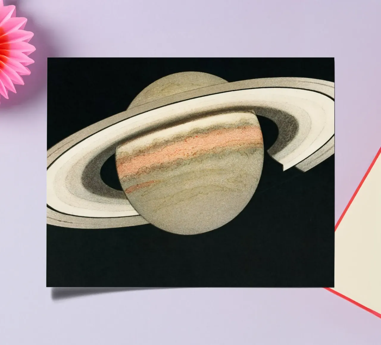 Il pianeta Saturno (1877) Litografia di F. Meheux - foglio adesivo da Venus Art