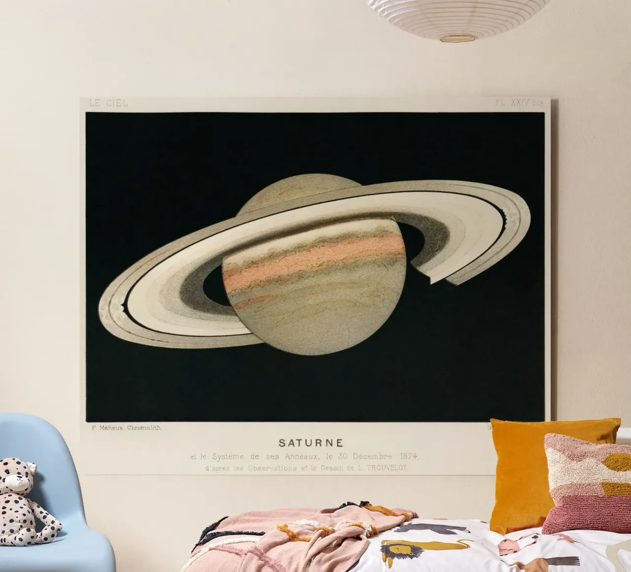 The Planet Saturn (1877) Lithograph by F. Meheux – forex plate by Venus Art