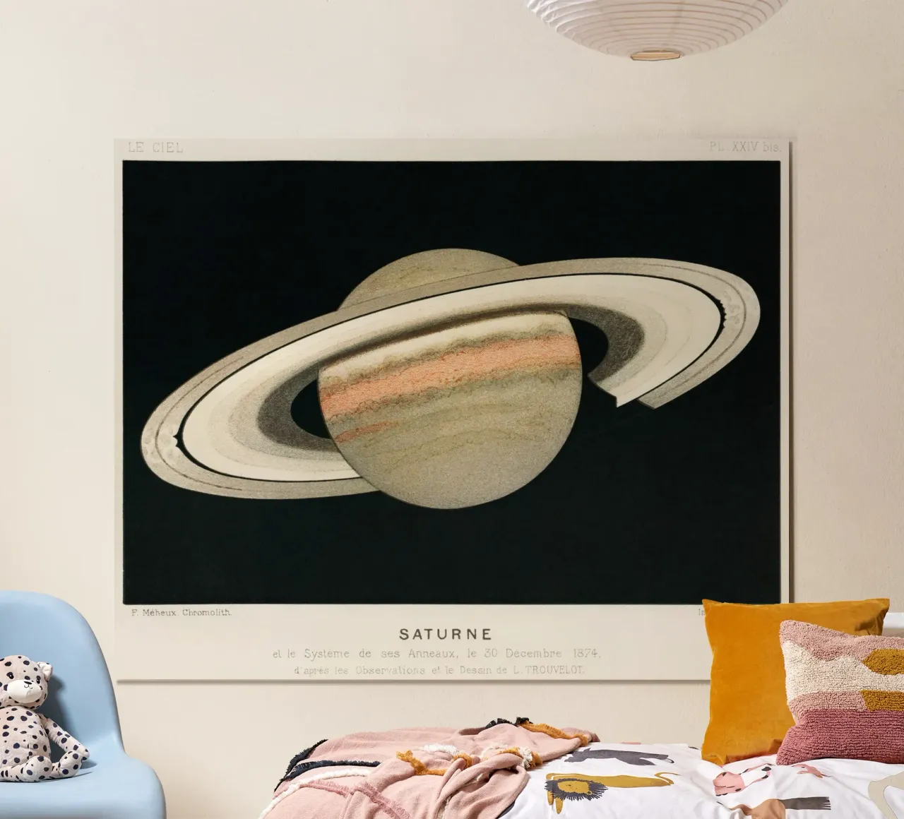 La planète Saturne (1877) Lithographie de F. Meheux - poster de Venus Art