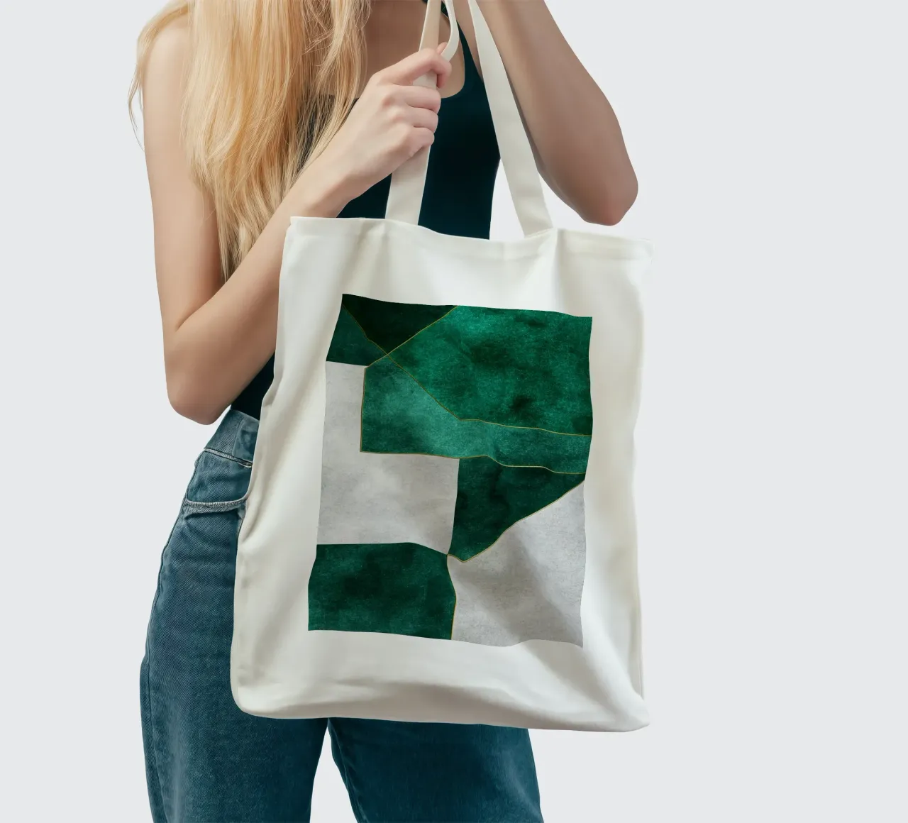 abstract geometric green art 1 borsa in juta da vintageshop