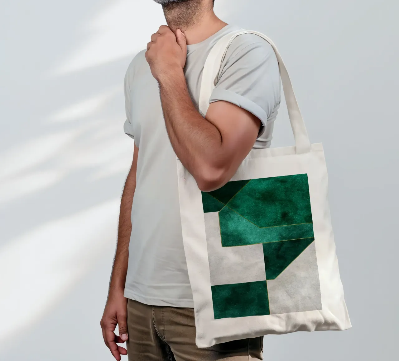 abstract geometric green art 1 borsa in juta da vintageshop