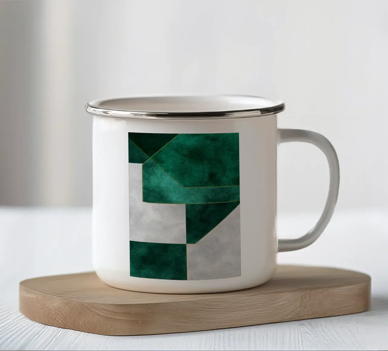 abstract geometric green art 1 tazza in smalto da vintageshop