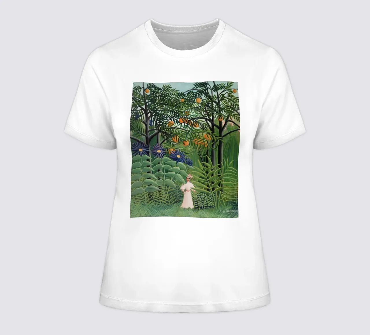 Femme marchant dans une forêt exotique Henri Rousseau t-shirt ajusté pour femmes de Art History