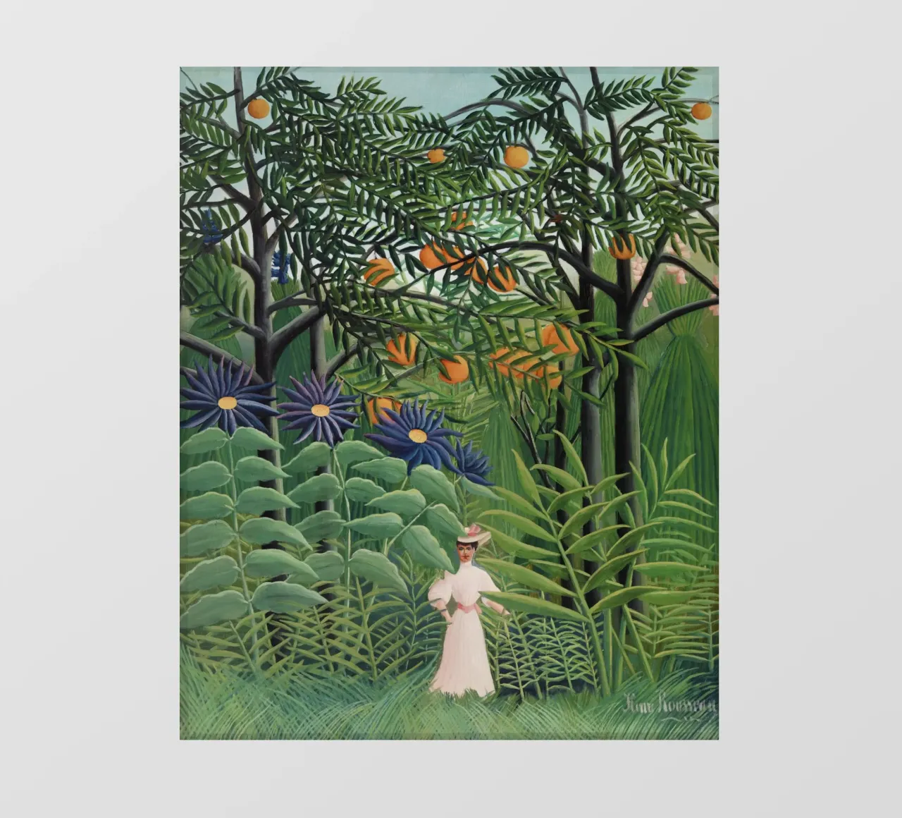 Donna che cammina in una foresta esotica Henri Rousseau pellicola backlit da Art History