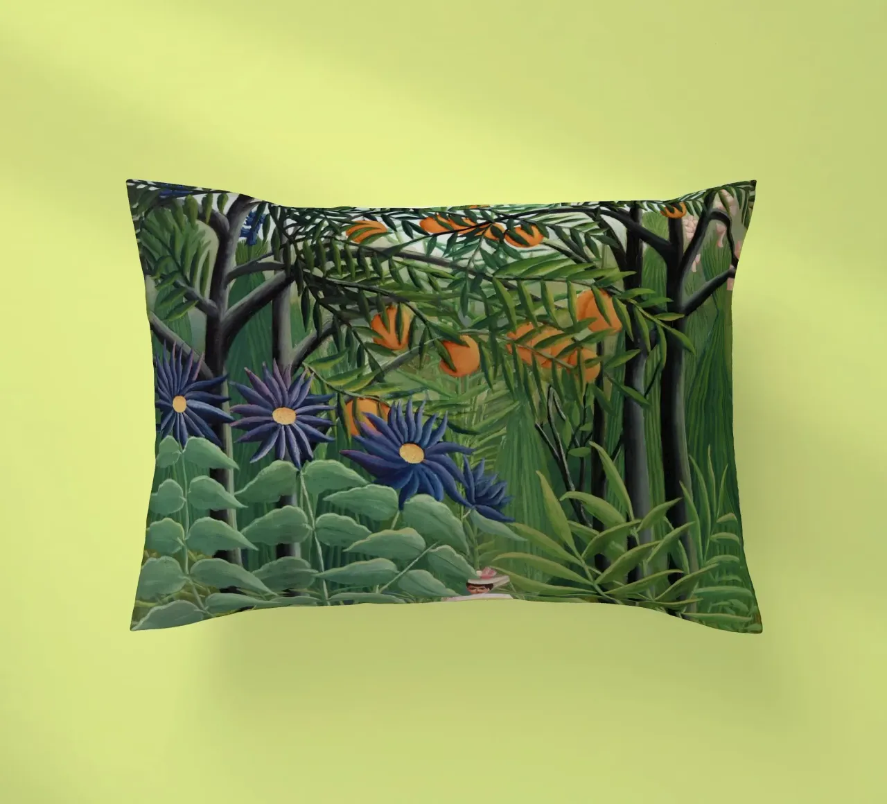 Donna che cammina in una foresta esotica Henri Rousseau cuscino da Art History