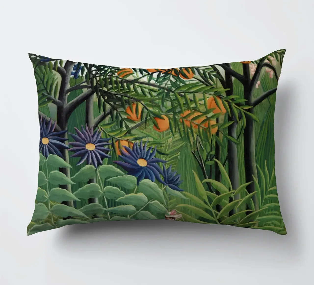 Donna che cammina in una foresta esotica Henri Rousseau cuscino da Art History