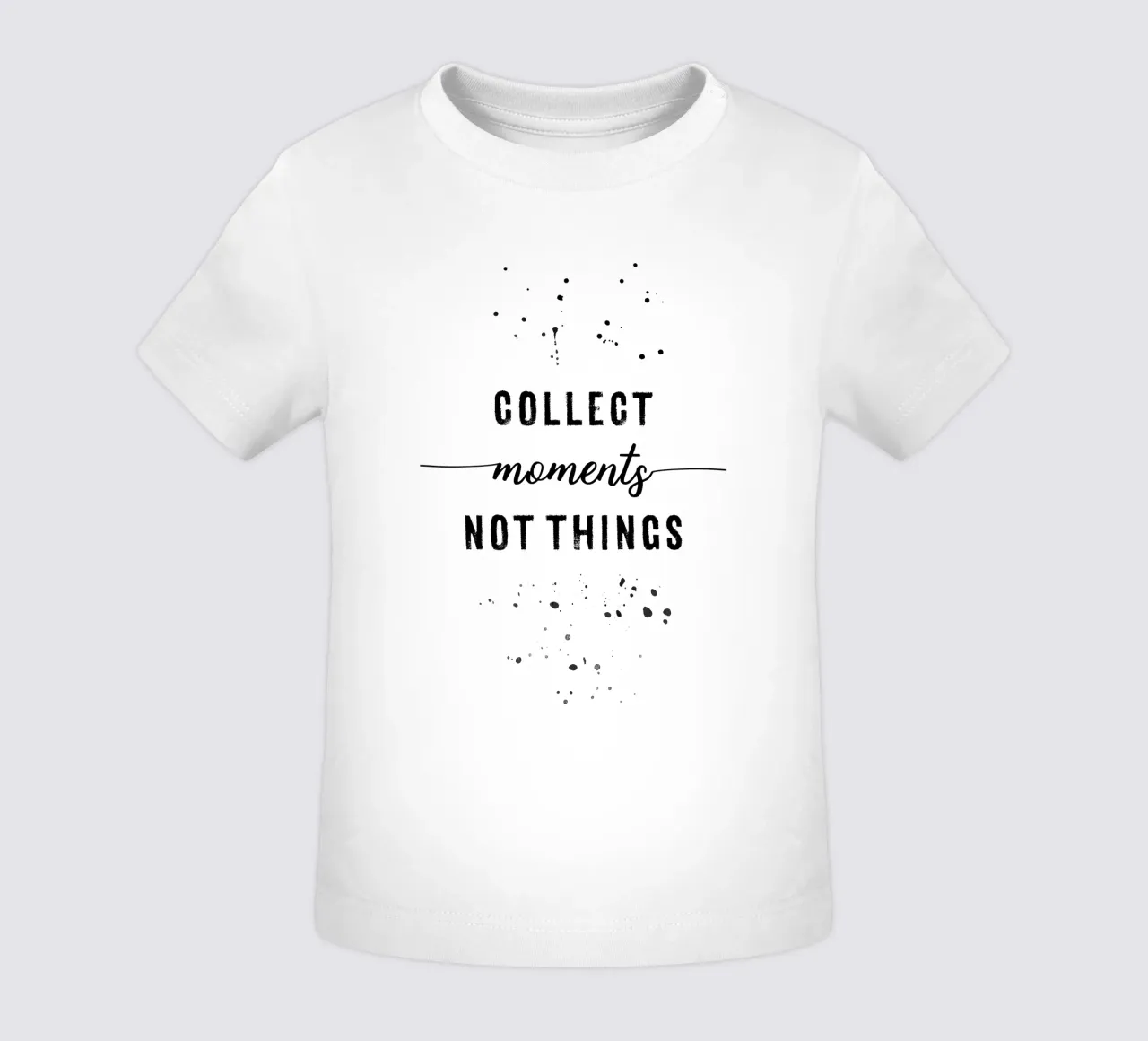 TEXT ART Collect moments not things baby t-shirt by Melanie Viola