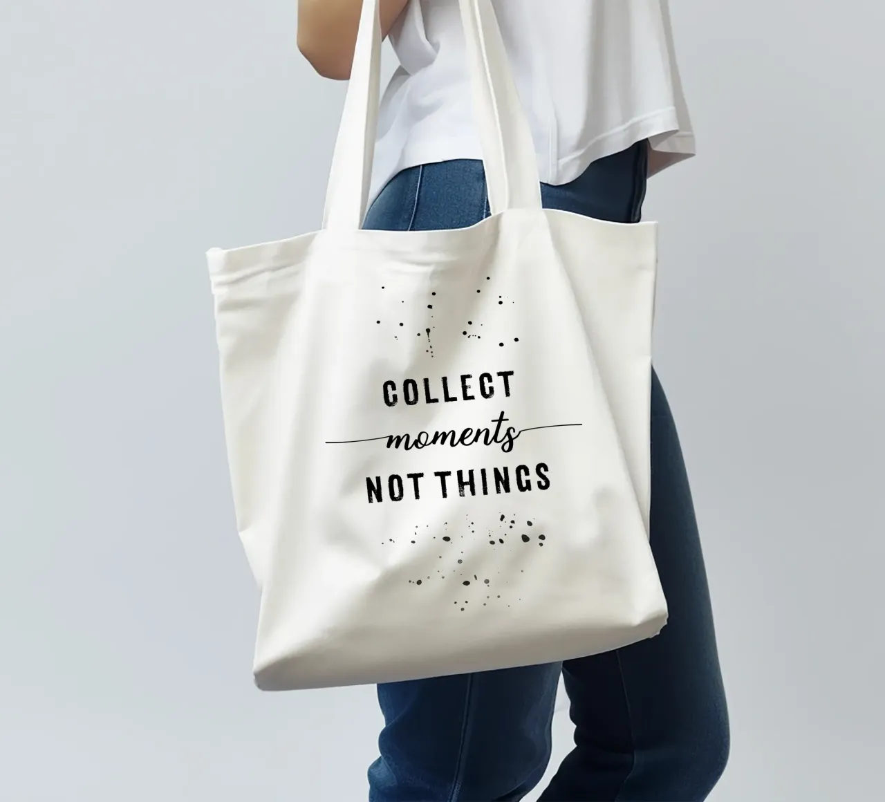 TEXT ART Collect moments not things borsa in juta da Melanie Viola