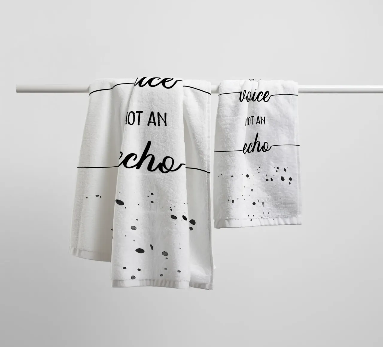 TEXT ART Be a voice not an echo towel by Melanie Viola