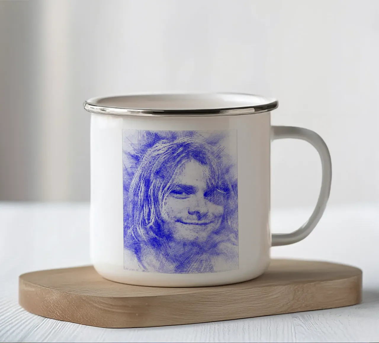 Schizzo di Kurt Cobain tazza in smalto da Abasa Inaraya