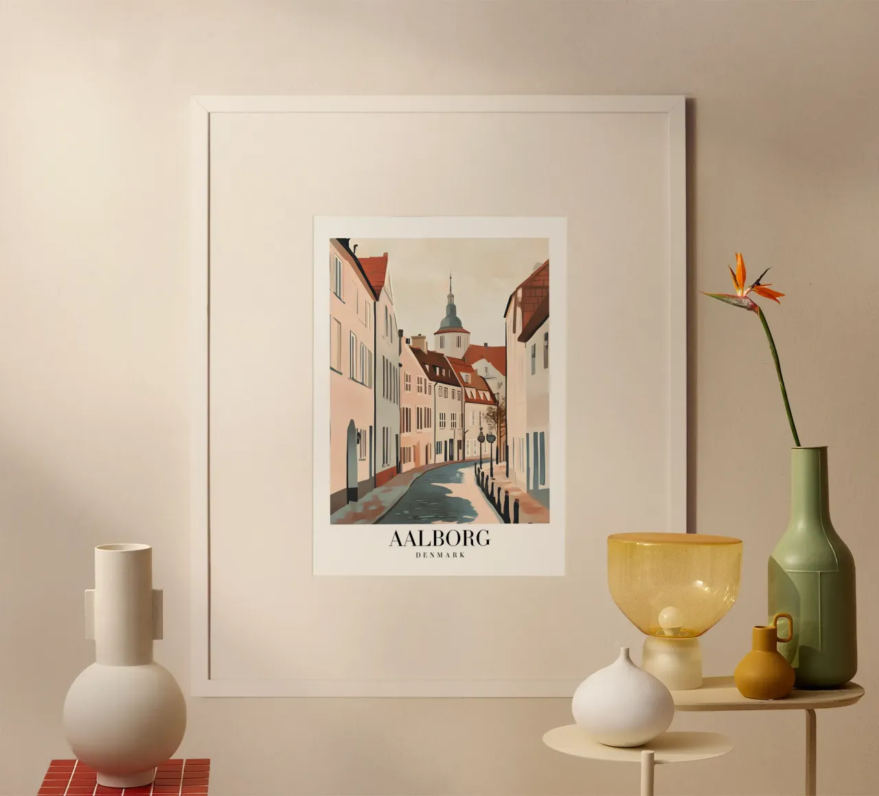 Aalborg Denemarken Straatbeeld - Nordic Cityscape Art Print poster van homdeco