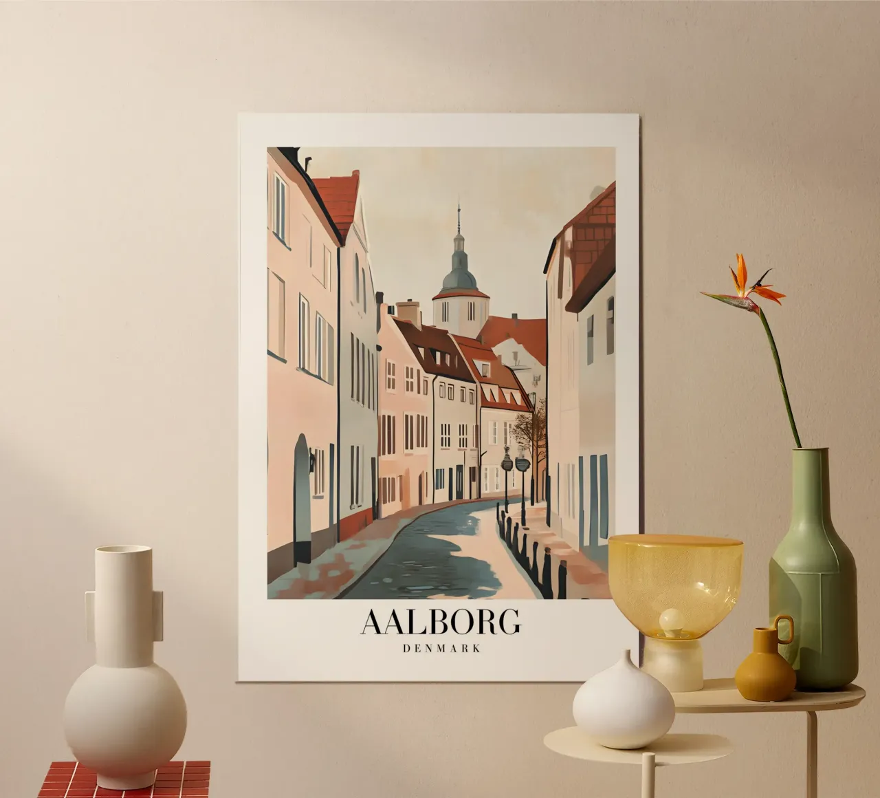 Aalborg Denemarken Straatbeeld - Nordic Cityscape Art Print poster van homdeco